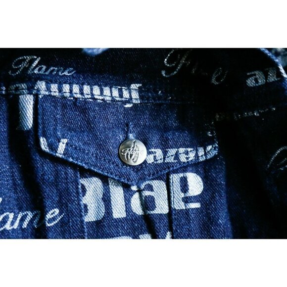 Vintage Johnny Blaze Flame Dark Denim All Over Print Women's Jacket M - Picture 11 of 12